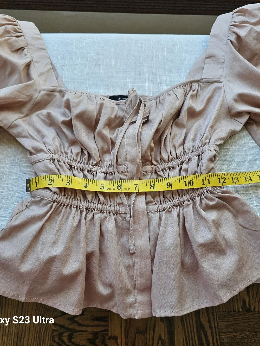 New! J. Crew Sz 6 Cinched-waist Top in Cream Herringbone Cotton NWT